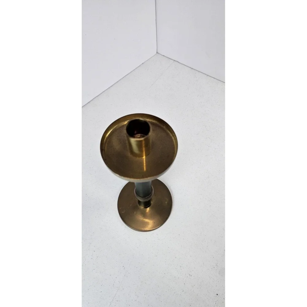 Vintage Ambrosia‎ Brass & Green Candle Holder Modernist MCM Made In India 1995